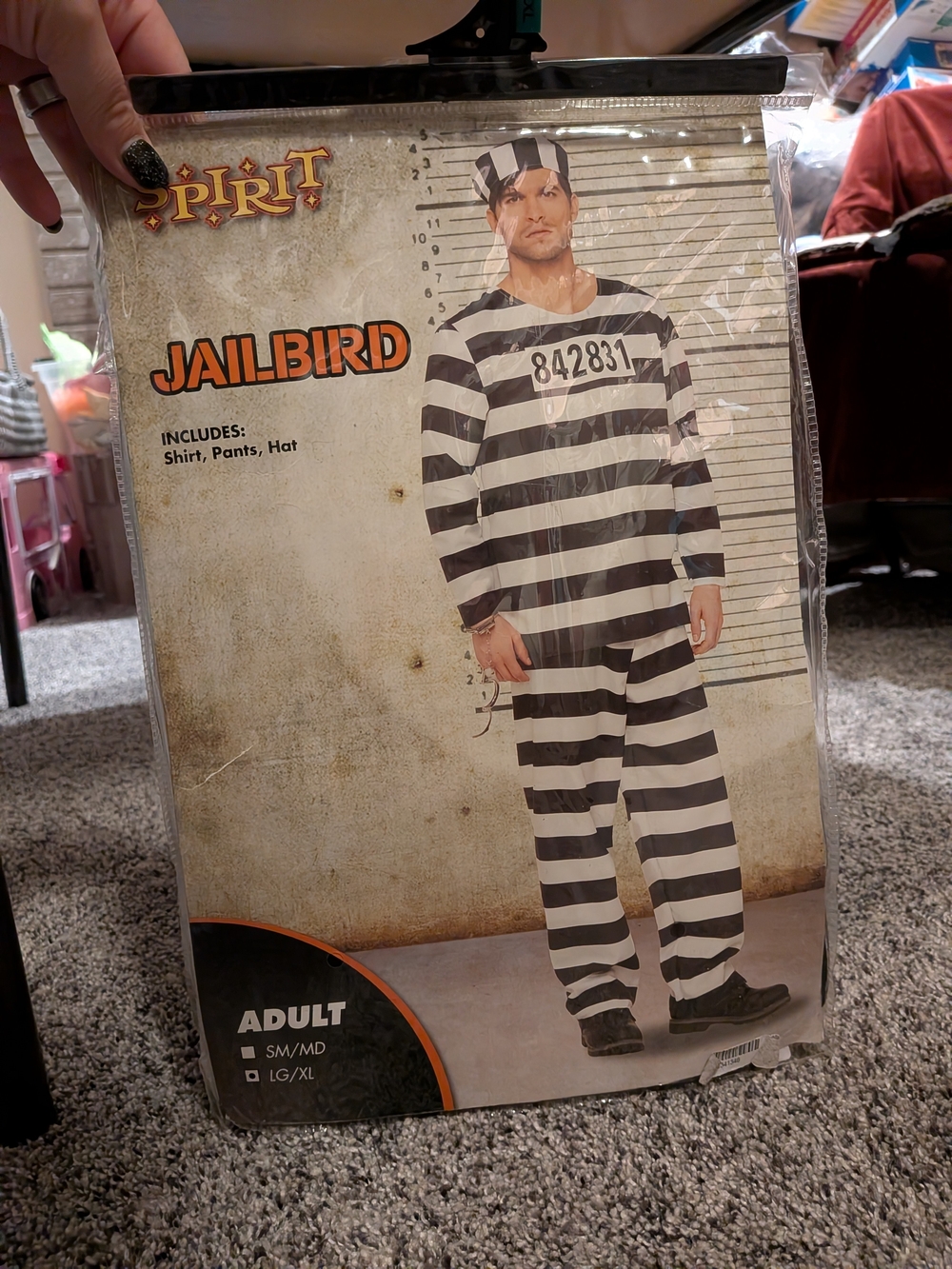 Spirit Halloween JailBird Costume Adult Mens Larg- Shirt & Pants, NO Cap